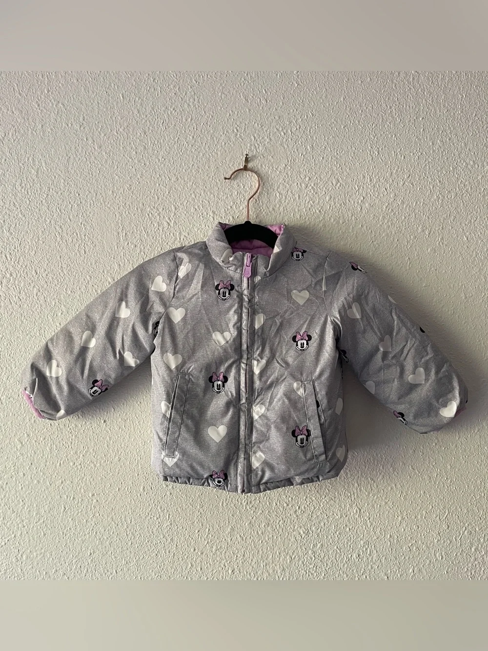 Baby Gap Disney Minnie Mouse Reversible Puffer Jacket 18-24M Pink Gray